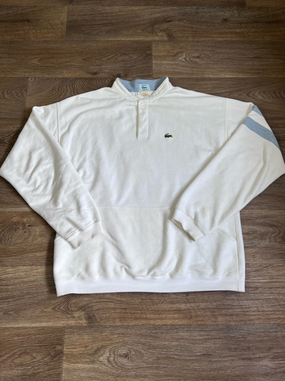Vintage Lacoste White Crewneck Pullover with Light Blue Accent/A591